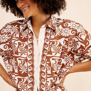 Anthropologie Brown and White Floral Top